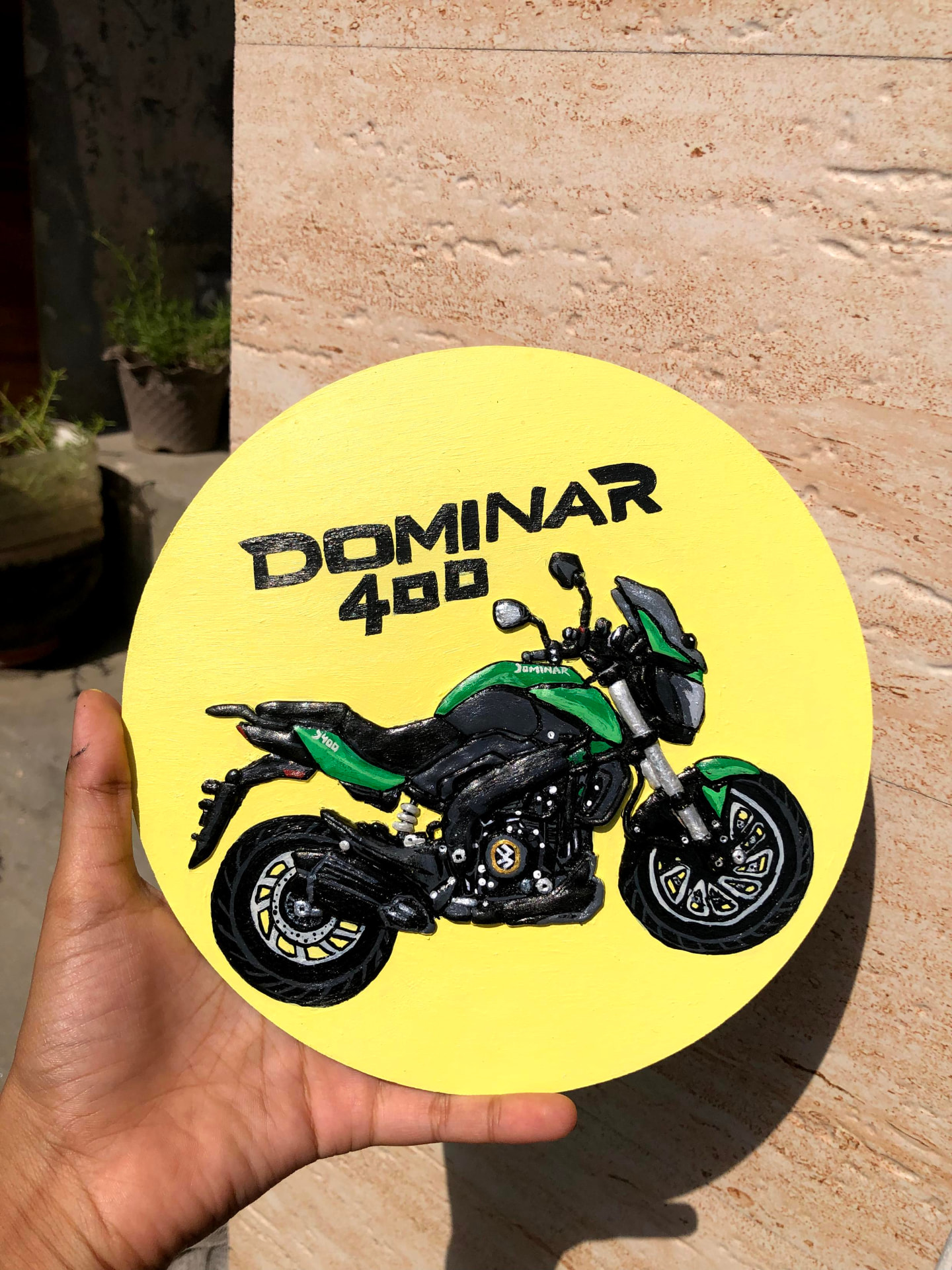 Custom green Dominar 400 motorcycle Lippan artwork